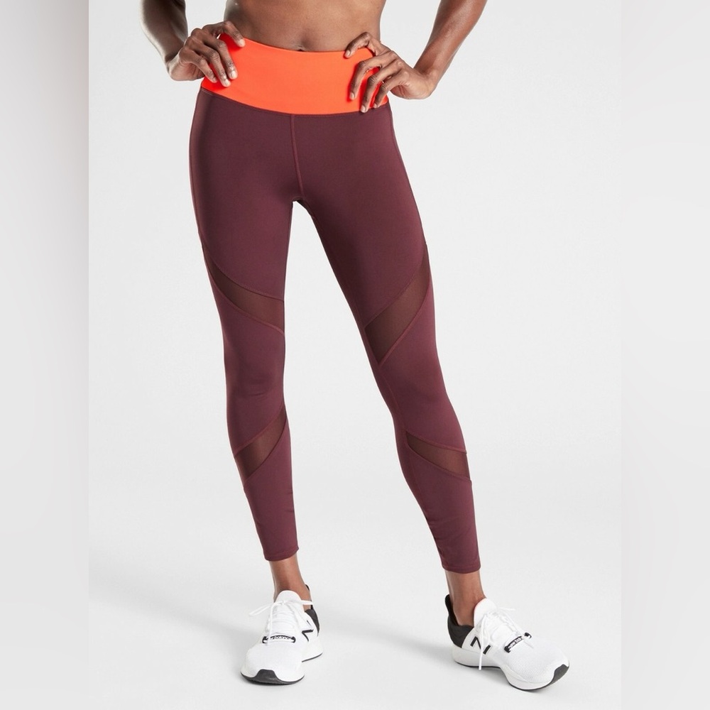 Athleta Tenacity 7/8 Tight PowerLift Antique Burgundy Mesh Panels Size S